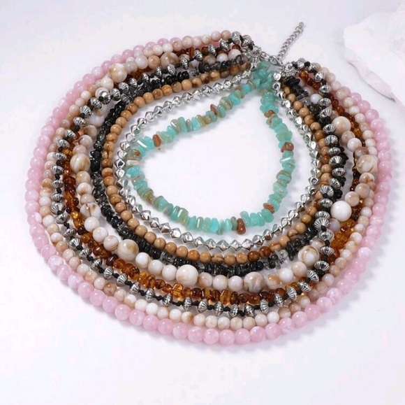 Womens Multi Layered Natural Stone Necklace - Picture 4 of 5